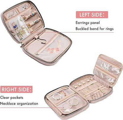 SFYBYHEART Travel Jewelry Organizer Case, Jewelry Travel Bags for Women, Large Capacity Travel Jewelry Case for Tangle-Free Earrings, Necklaces, Rings Storage, Travel Accessories, Pink.…