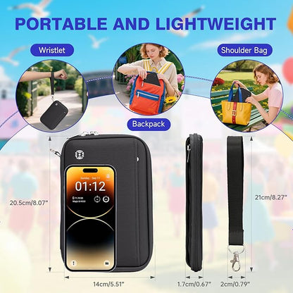 WALNEW Passport Holder for Travel Family, RFID-Blocking Travel Wallet Holder for 6 Passports, Water Resistant Bag Document Organizer for Cards, Cash, Boarding Passes, Tickets (Black)