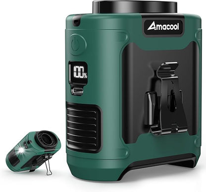 AMACOOL Portable Waist Fan Clip On, MAX 40H Work Time, 10000mAh Rechargeable Wearable Shirt Fan with Light, 16000RPM Powerful 5 Speeds Belt Fans Personal Cooling Fans for Outdoor Jobsite Travel