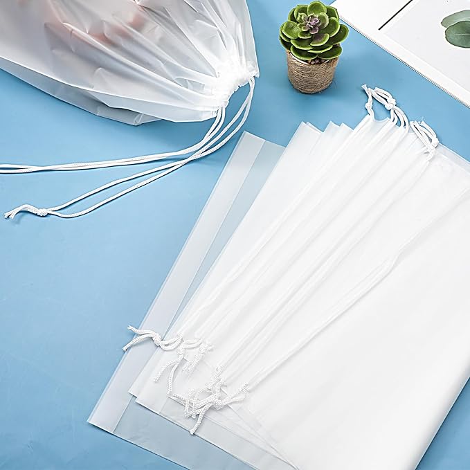 100 Pack Plastic Drawstring Bags Large Clear Shoe Bags for Storage Waterproof Dustproof Portable Shoe Storage with Rope for Packing,Men and Women, 15.7 x 11.8 inches