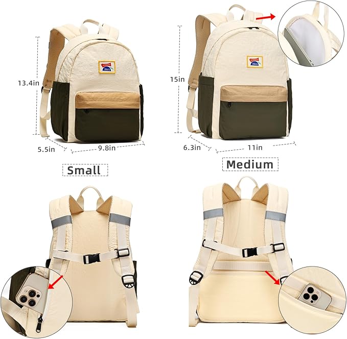 willikiva Kids Backpack for School Boys Girls Teens Toddler Backpack Waterproof Kindergarten Preschool Elementary Bookbag Children Travel Bag(Off White Deep Green,Medium)