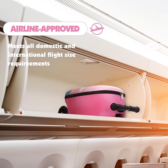 VLIVE Kids Scooter Luggage with Backpack 2-in-1 Set, 30L Ride-On Suitcase + 10L Backpack, Durable EVA Material, Lightweight Foldable, Wheels for Girls Aged 4-8, Unicorn Design