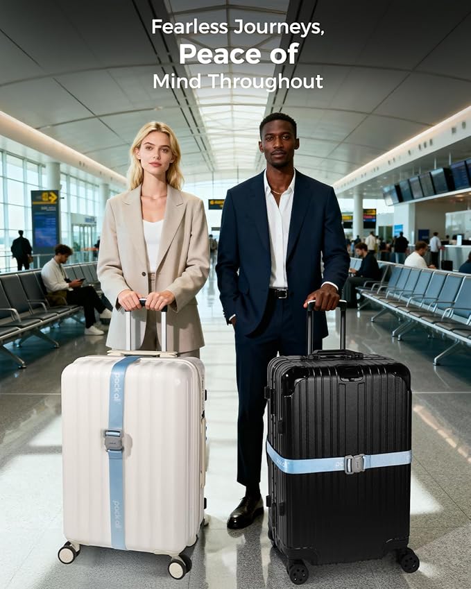 pack all Magnetic Quick-Release Luggage Strap for Travel, Adjustable Suitcase Belt with Anti-Burst Magnetic Buckle, Heavy-Duty Travel Accessories for 18-32 Inch Suitcases (Blue)