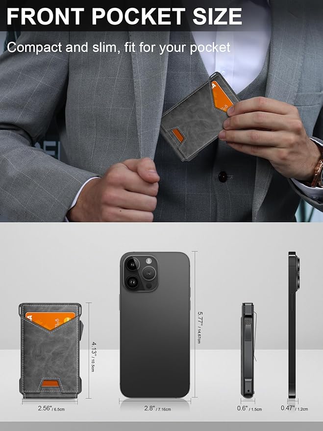 Wallet for Men RFID Wallet with 2 ID Windows & Money Clip, Slim Pop Up Card Holder for 10-12 Cards, Bifold Minimalist Smart Wallet for Front Pocket, Compact Metal Credit Card Holder, Gifts for Men