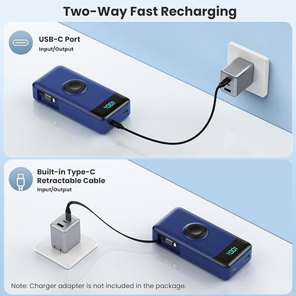 5-in-1 Portable Charger for iPhone,40800mAh Power Bank Built-in Retractable Cable and iWatch Charger,25W PD QC4.0 Fast Charging Battery Pack,Travel Essential Charger for iPhone 17/Air/16,Android,Blue