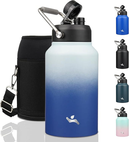Jug with Handle,87 oz Insulated Water Bottle with Carrying Pouch, Double Wall Vacuum Stainless Steel Metal Bottle,Sky