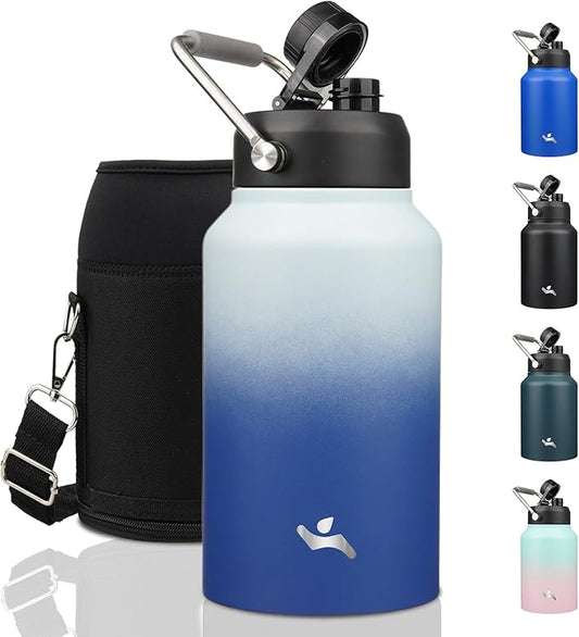 Jug with Handle,87 oz Insulated Water Bottle with Carrying Pouch, Double Wall Vacuum Stainless Steel Metal Bottle,Sky