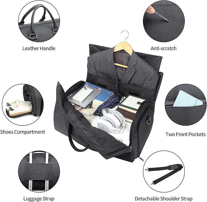 seyfocnia Convertible Travel Garment Bag,Carry on Garment Duffel Bag for Men Women - 2 in 1 Hanging Suitcase Suit Business Travel Bag