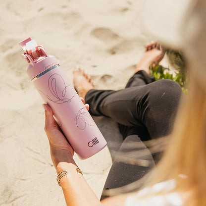 OISIZ Insulated Water Bottle 24 oz with 2 in 1 Spout and Straw Lid,One Click Safety Lock,100% Leakproof,Keep Cold 24H,Vacuum Stainless Steel Water Bottle for School,Travel and Sports,Dishwasher Safe