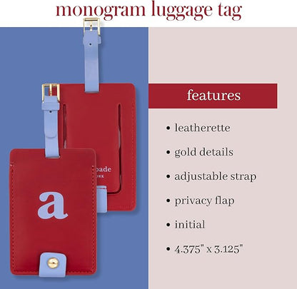 Kate Spade New York Leatherette Luggage Tag with Secure Strap, Colorful Suitcase Identifier for Travel, Monogram Bag Tag ID, A