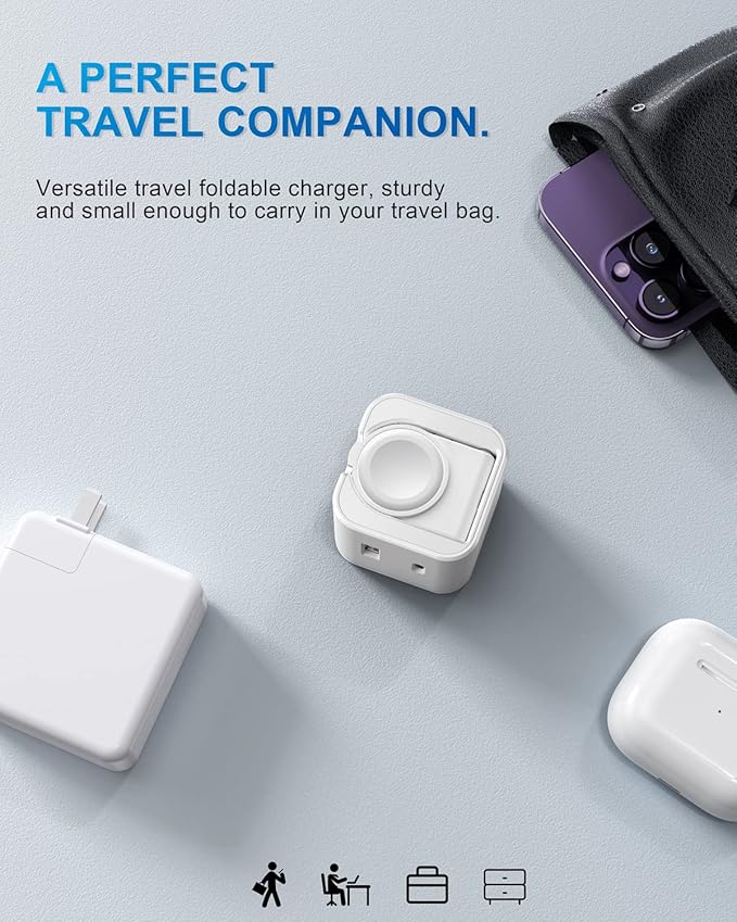 36W for Apple Charging Block with Built-in Watch Charger, Foldable PD Fast Charger Block for iPhone, Dual Ports Wall Charger Compatible with Apple Watch iPhone AirPods (White)