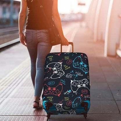 Joysticks Gamepad Game Luggage Cover Washable Suitcase Protector, Gamer Luggage Tag Travel Birthday Gifts For Men Women (L 26-28 Inch Luggage)