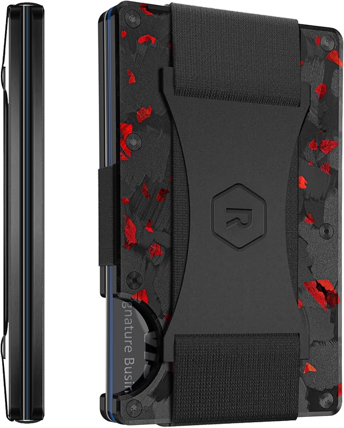 Ridge Wallet for Men - Slim Minimalist Compact Wallet and Card Holder, RFID Protected Front Pocket Wallets for Men with Integrated Cash Strap (Forged Ember)