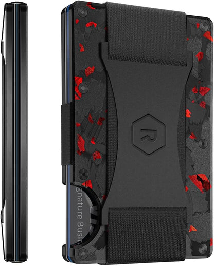 Ridge Wallet for Men - Slim Minimalist Compact Wallet and Card Holder, RFID Protected Front Pocket Wallets for Men with Integrated Cash Strap (Forged Ember)