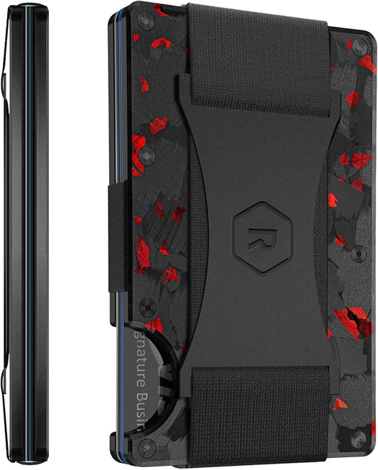 Ridge Wallet for Men - Slim Minimalist Compact Wallet and Card Holder, RFID Protected Front Pocket Wallets for Men with Integrated Cash Strap (Forged Ember)