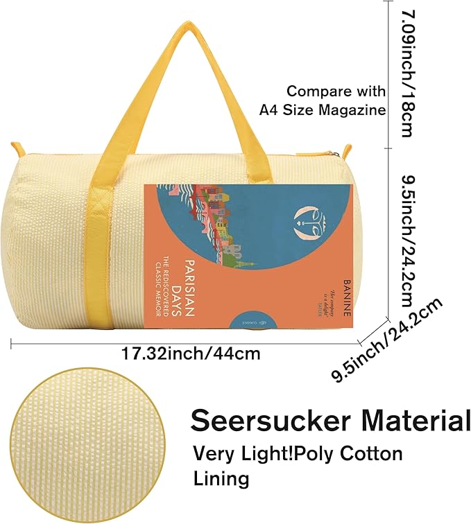 Gabigaba Kids Travel Overnight Bag Seersucker Carry On Lightweight Weekender Duffel Bag for Boys and Girls (Yellow)