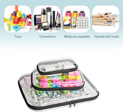 Hard Sided Clear Zipper Case for Storage- Professional-Grade Plastic Clear Zipper Pencil Case,Toy Storage Bins, Toiletry Pouch, Travel Organizer, Cosmetic Bag（Black,3 Pack, LMS）