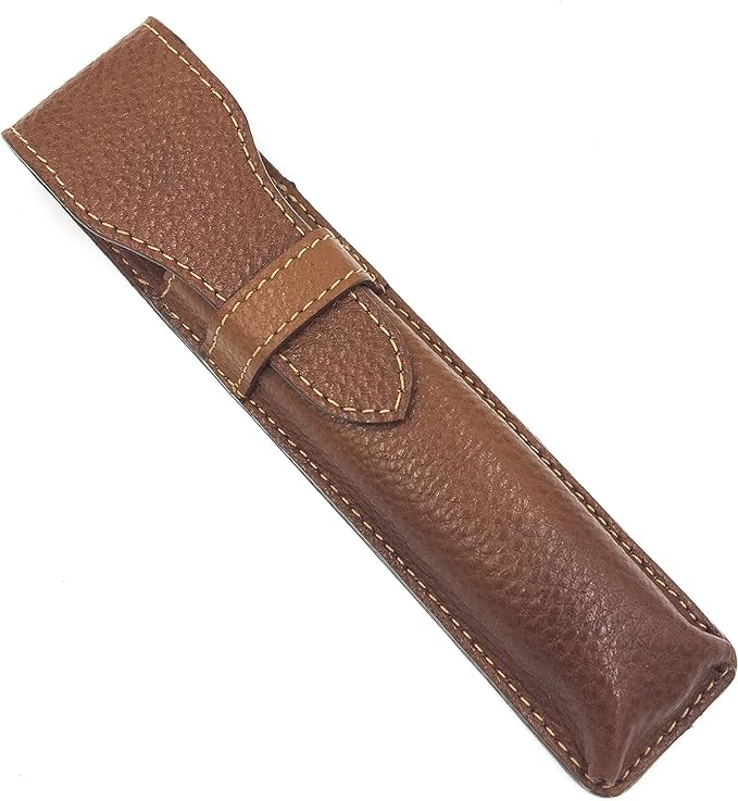 Parker Leather Razor Case–Saddle Brown Full Grain Hand-Stitched Sleeve for Straight Razors, Barber Razors | Compact Travel Pouch | Durable Blade Guard for Dopp Kits & Toiletry Bags | Iconic Brand