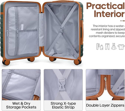 UKEIN Luggage Sets 3 Piece, PC Hardside Large Luggage 24 Inch With Spinner Wheels with TSA Lock, Carry On Suitcase Set With Travel Backpack for Men (Green, 3 piece set (24inch))