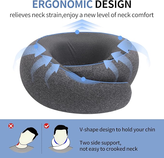 Neck Pillow Airplane, Travel Pillows for Airplanes, Memory Foam Adjustable Portable Neck Pillow for Traveling, Car Rides, and Home Use
