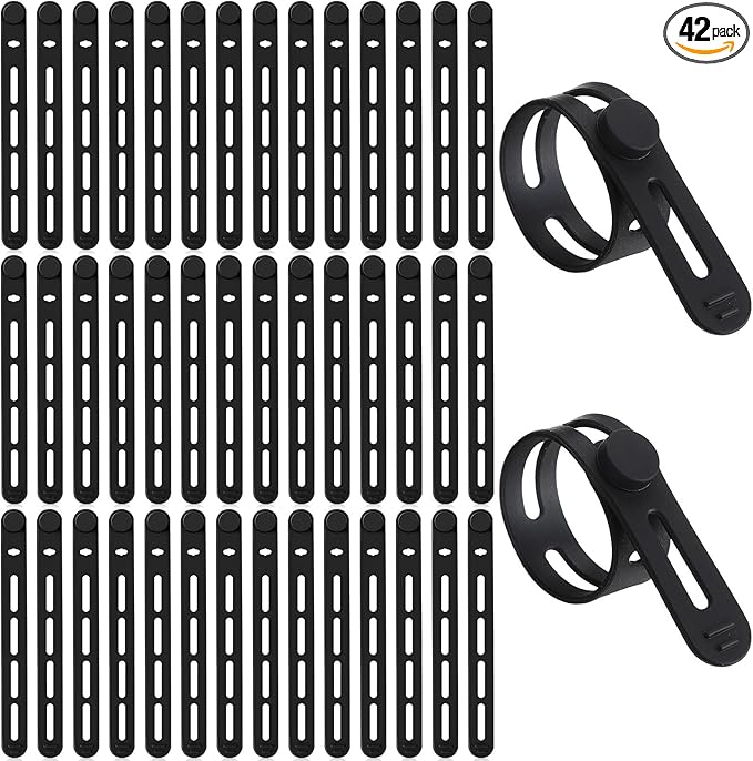 42 Pcs Silicone Cable Ties Reusable Cord Straps Multipurpose Elastic Cable Organizer for Bundling Fastening Earphone Phone Charger Home Office School (Black)