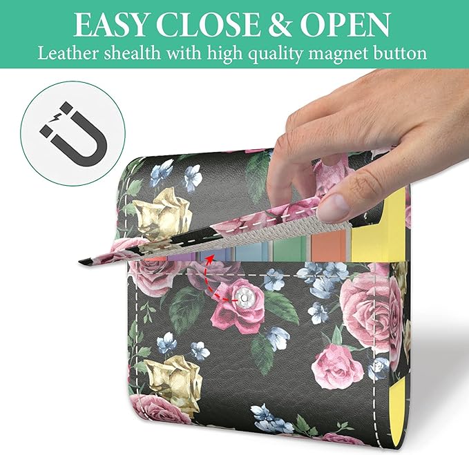 Pill Organizer,LIZIMANDU Weekly Travel Pill Case Box Medication Reminder Daily AM PM, Day Night 7 Compartments,for 4 Times A Day, 7 Days a Week-Includes Leather PU Carrying Case (Black Rose)