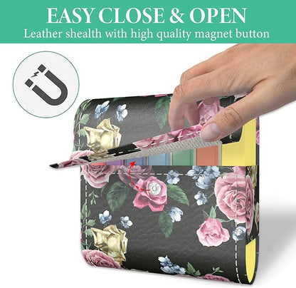 Pill Organizer,LIZIMANDU Weekly Travel Pill Case Box Medication Reminder Daily AM PM, Day Night 7 Compartments,for 4 Times A Day, 7 Days a Week-Includes Leather PU Carrying Case (Black Rose)