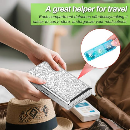 Pill Organizer, Pill Box 7 Day/Metal Travel Pill Case, BPA Free. (Silver)