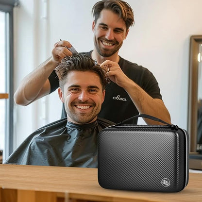 Boobowl Hard Travel Case for Hair Clippers, Hair Cutting Barber Supplies Organizer Bag, Trimmer Storage Holder for Ufree/for Wahl Men Razor Guard Grooming Kits -Box Only (Black+Silver Zipper)