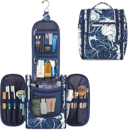 Narwey Small Hanging Travel Toiletry Bag Cosmetic Make up Organizer for Women and Men (Medium, Blue Lotus)