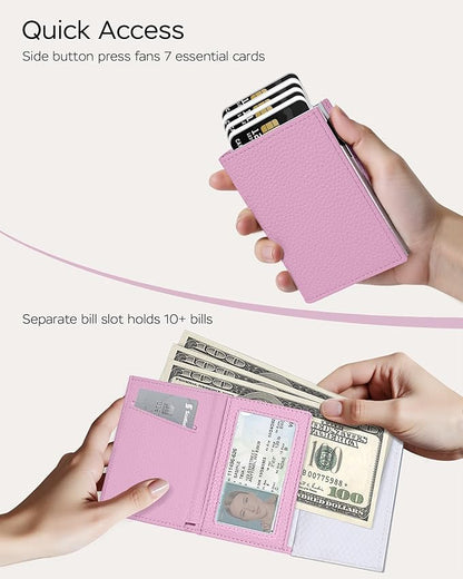 Women's Small Wallet - Sleek & Secure - RFID Blocking Compact Wallet with Slim Lightweight Pop Up Credit Card Holder, Premium Leather Capacity 11+ Cards Plus Cash & ID, Gift for Her