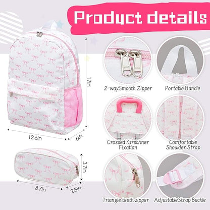 Redbaker 6 Pcs Kids Luggage Set 17 Inch Kids Rolling Luggage Double Pattern Suitcase for Girls Boys School Gift(Pink, 17 Inch, Bow Style)