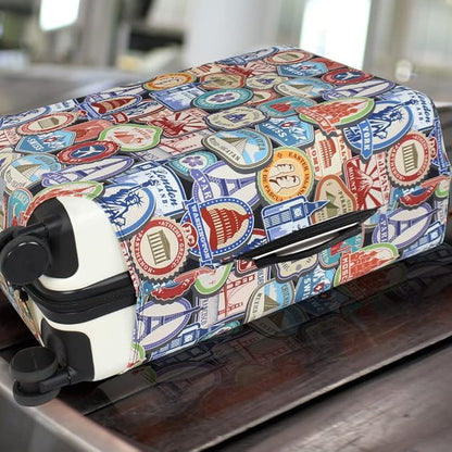 Explore Land Travel Luggage Cover Suitcase Protector Fits 23-26 Inch Case (Landmark Sticker, M)