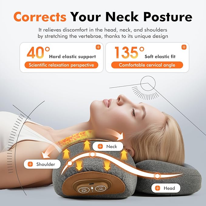 Neck Massager,3-in-1 Heated Neck Massager Pillow,Deep Tissue Massage for Necks & Shoulder Pain,Posture Corrector for Hump Back,Portable Ergonomic Design –Gift for Women/Men