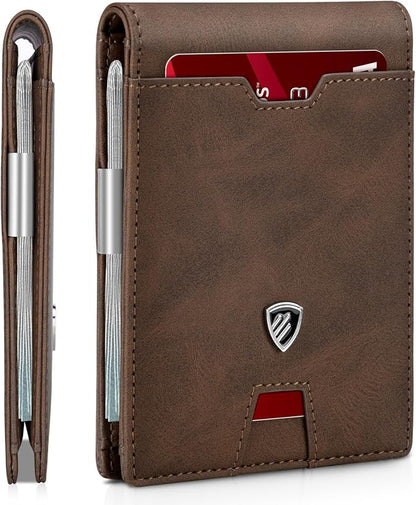 RUNBOX Mens Slim Wallet with Money Clip RFID Blocking Bifold Credit Card Holder for Men with Gift Box
