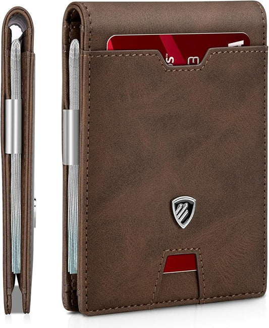 RUNBOX Mens Slim Wallet with Money Clip RFID Blocking Bifold Credit Card Holder for Men with Gift Box