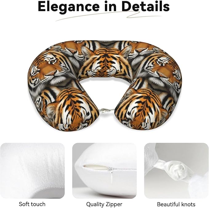 Neck Support Pillow, Comfortable Memory Foam Car/Flight/Airplane Chin Pillows U Shaped Cushion for Office Travel Sleeping Tiger Face