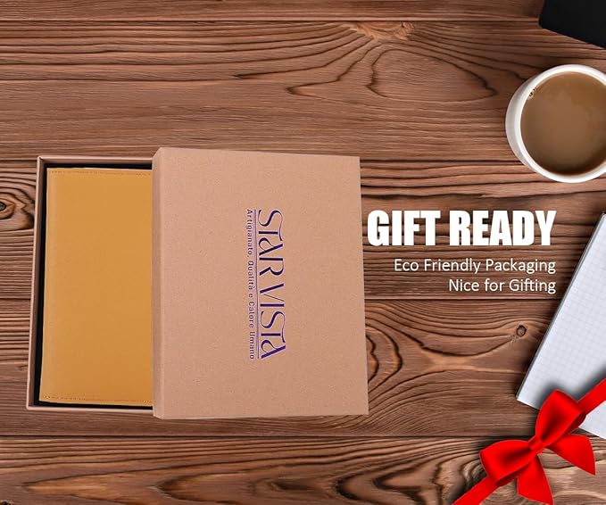 STAR VISTA Albatross Leather Travel Passport Holder, Minimalist Design, Calfskin Leather Case for Women and Men - Slim Passport Wallet, Bifold, RFID Blocking, with AirTag Holder, Honey