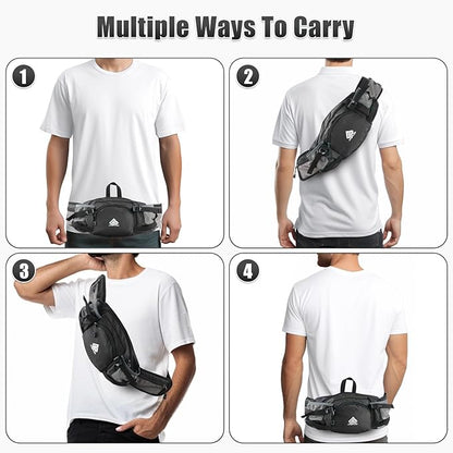 Fanny Pack Waist Bag with Water Bottle Holder for Men Women Running Hiking Travel Dog Walking Workout Cycling Outdoor (Black)