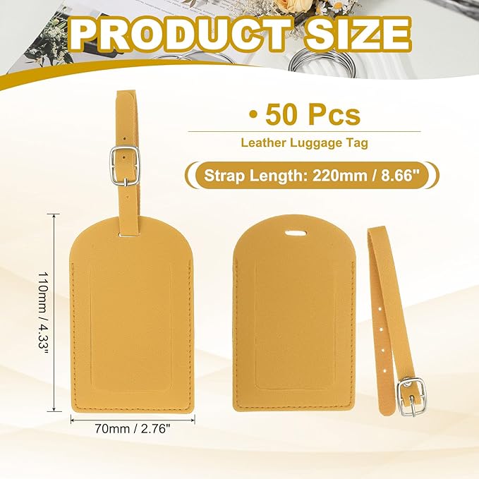PATIKIL Leather Luggage Tag, 50 Pcs Luggage Tags Pu Bag Tags for Suitcases Airplane Travel Essentials, Yellow