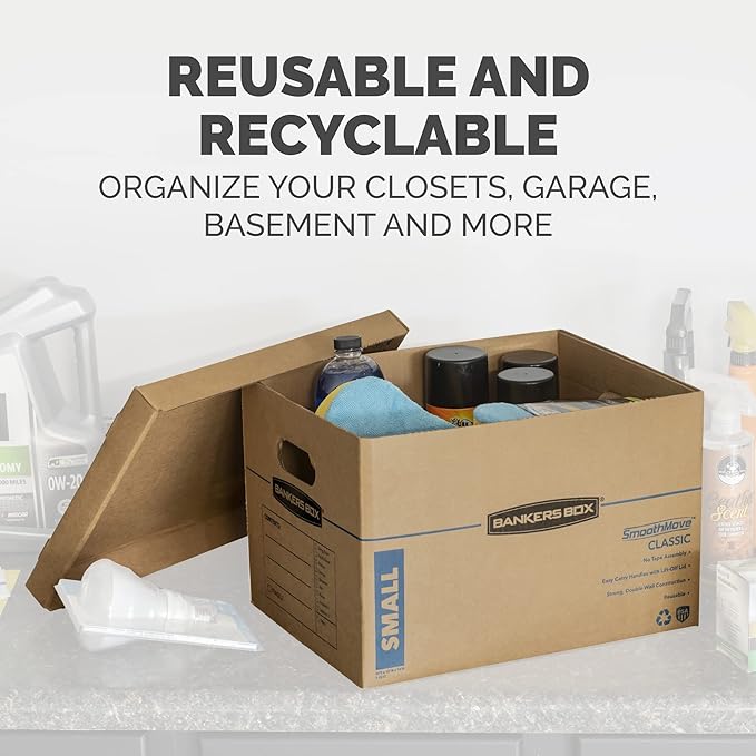 Bankers Box Large Classic Moving Box 10 Pack, Reinforced Handles, Tape-Free Assembly, Box with Lid, 21-in x 17-in x 17-in (7718202)