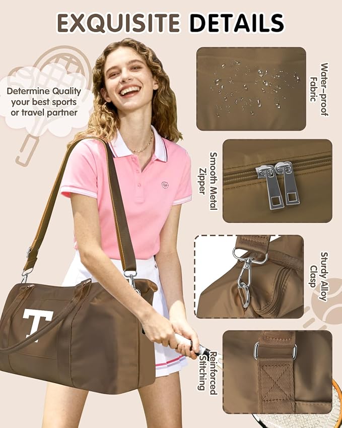 Birthday Graduation Gifts for Daughter,Initial Travel Duffel Bag Sports Gym Bag for Girls Teen Kids Birthday Gifts,Personalized Weekender Bag Carry On Tote Bags Cute Overnight Bag for Women(Brown, T)