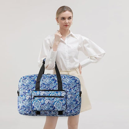 F.FETIVIN Weekender Bag Carry On Travel Duffle Bag Medium Overnight Bag for Women (Blue Paisley)