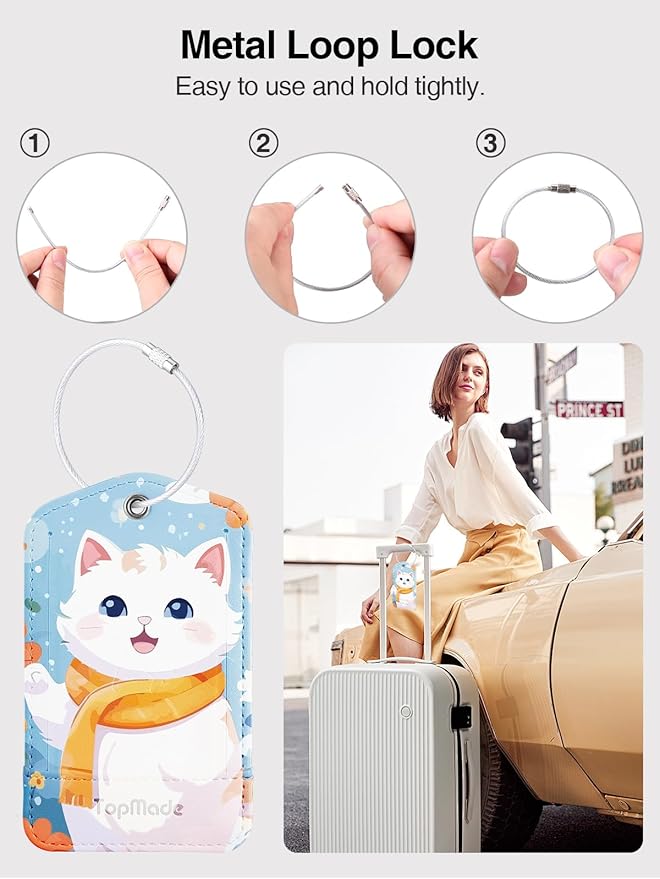 TopMade Smart Luggage Tag with Find My, Premium Leather Luggage Tags for Suitcase, Travel Bags, Backpacks, Anti-Lost Suitcase Tag Tracker for Travel with Privacy Name Card, Rechargeable