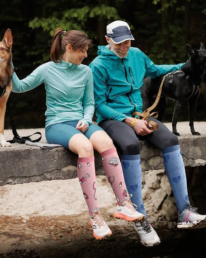 Bamboo Viscose Compression Socks for Women Men 2 Pairs 15-20mmHg Knee High Compression Socks Travel Nurse