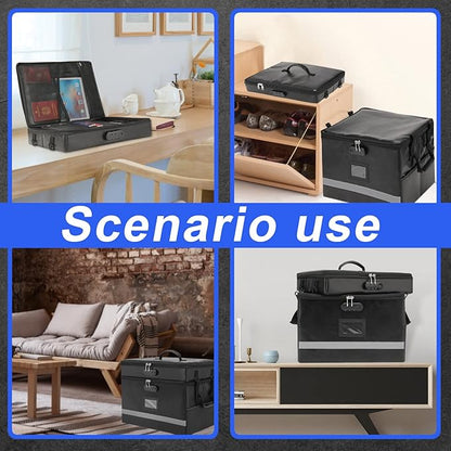 2 Layer File Box with Lock, Portable Document Organizer Box with Handle, Fireproof File Box for Home Office, Legal File Organizer Storage