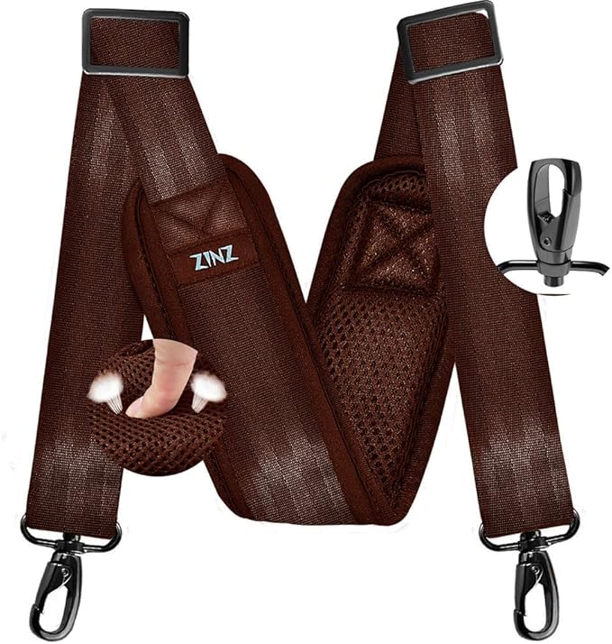 ZINZ 77 Inch Shoulder Strap Univesal Bag Strap with Fixed Pad Ultra Thick Plus Long & Breathable Cushion, Replacement Strap for Bags,Brown