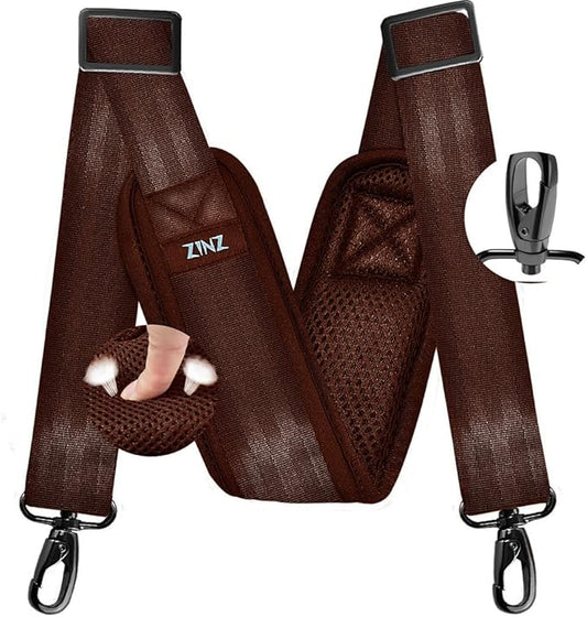 ZINZ 77 Inch Shoulder Strap Univesal Bag Strap with Fixed Pad Ultra Thick Plus Long & Breathable Cushion, Replacement Strap for Bags,Brown