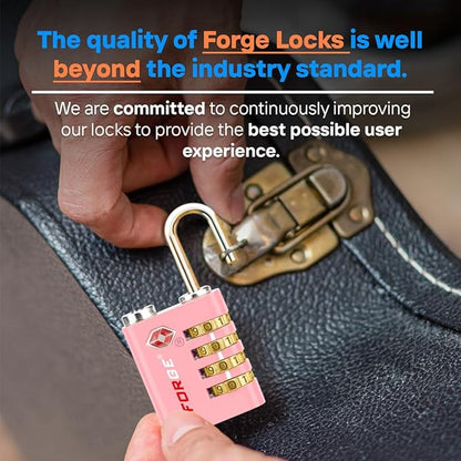 Forge Dual-Opening: Key or Combination Access Lock, TSA Approved Locks for Luggage, Pelican case, Travel, Gym, School, Stainless Steel Shackle. (Pink, 2 Pk)