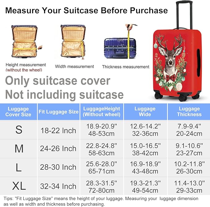 Reindeer Christmas Luggage Cover - Red Background with Wreath and Ornaments, Elegant Holiday Suitcase Protector for 32 34 Inch Travel